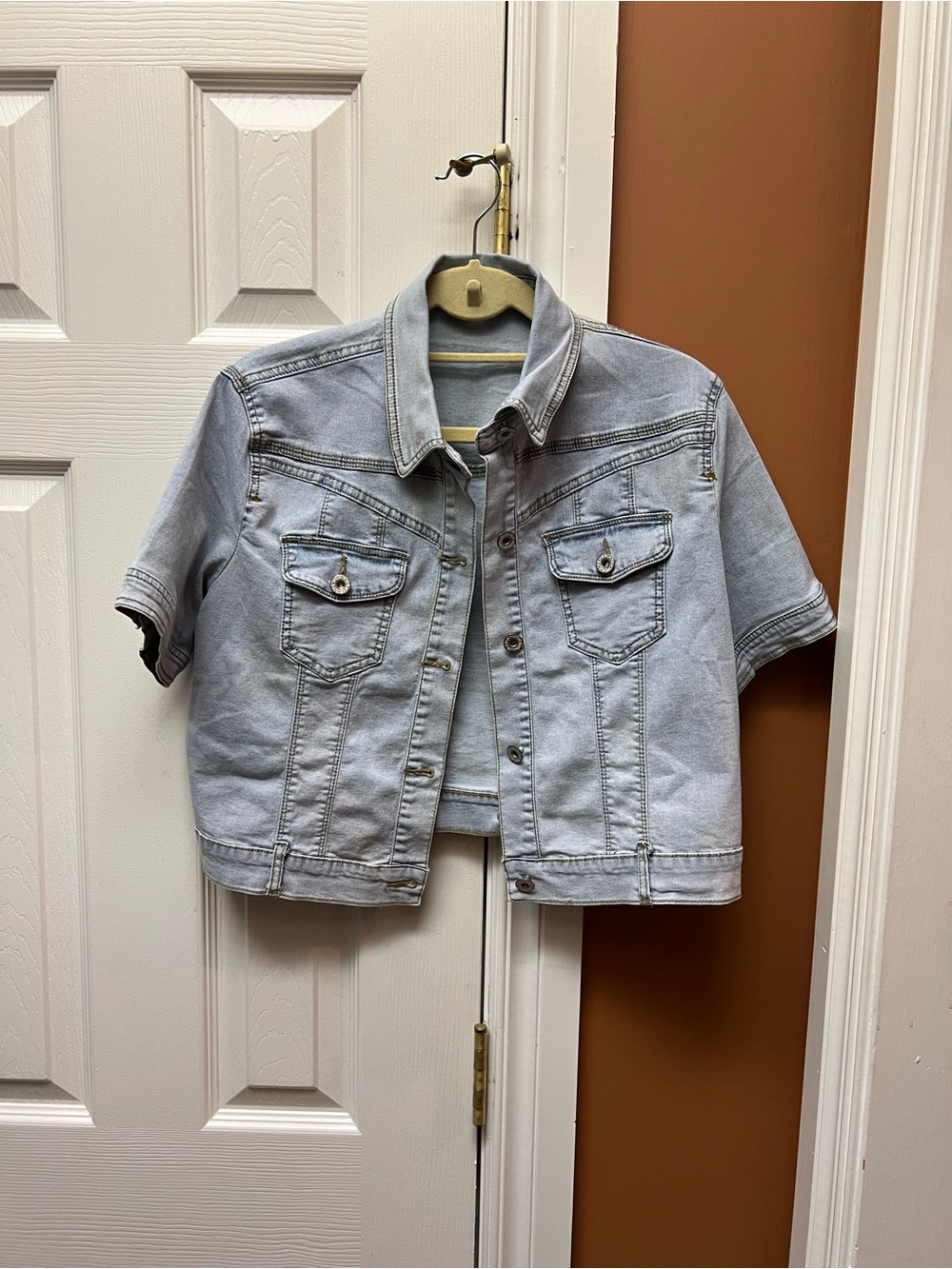 Light Blue Short Sleeve Denim Jacket - Women's Jean Jacket
